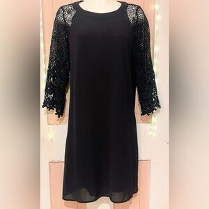 Black Crochet-Sleeve Women's Dress